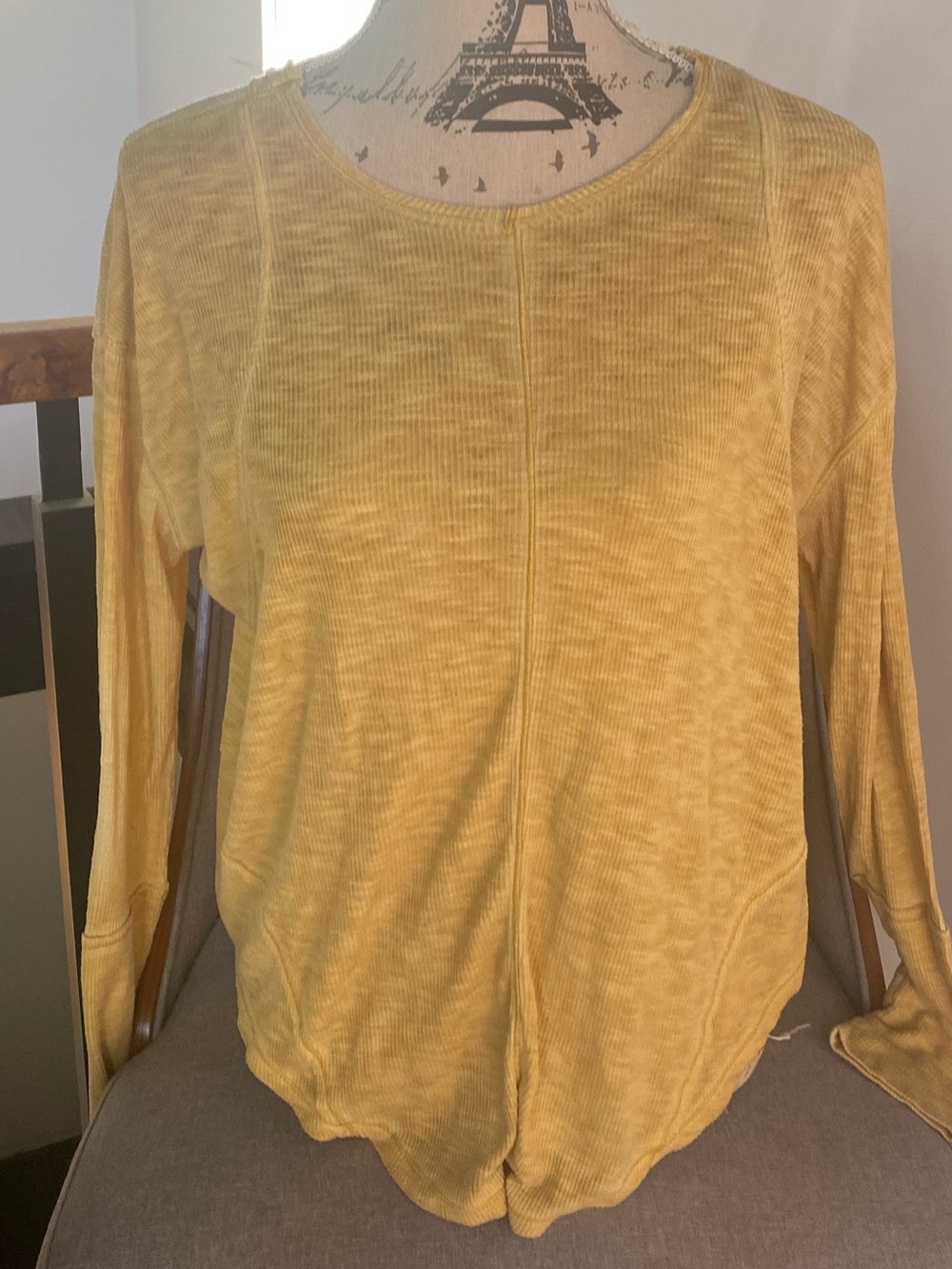 Free People Ribbed Long-Sleeve Top in Mustard